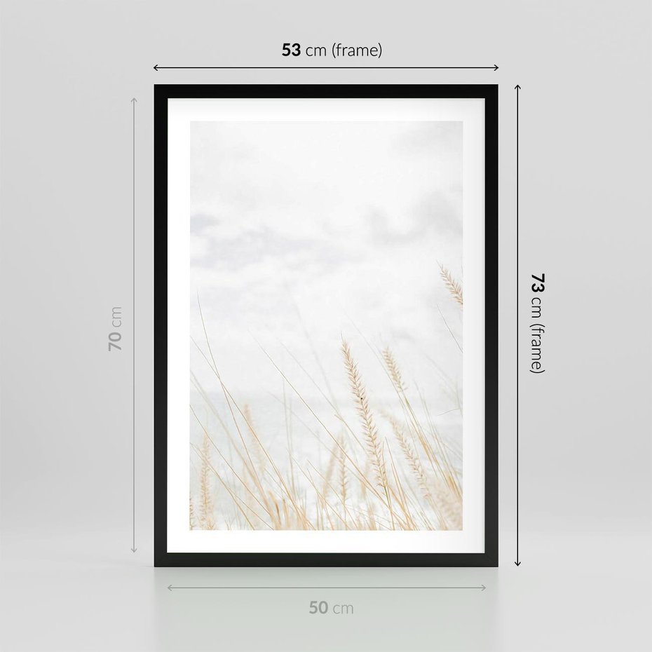 Plakat w ramie 50x70 - Jasna Delikatność: Fotografia Suchych Traw - suche trawy, jasna fotografia - rama czarna