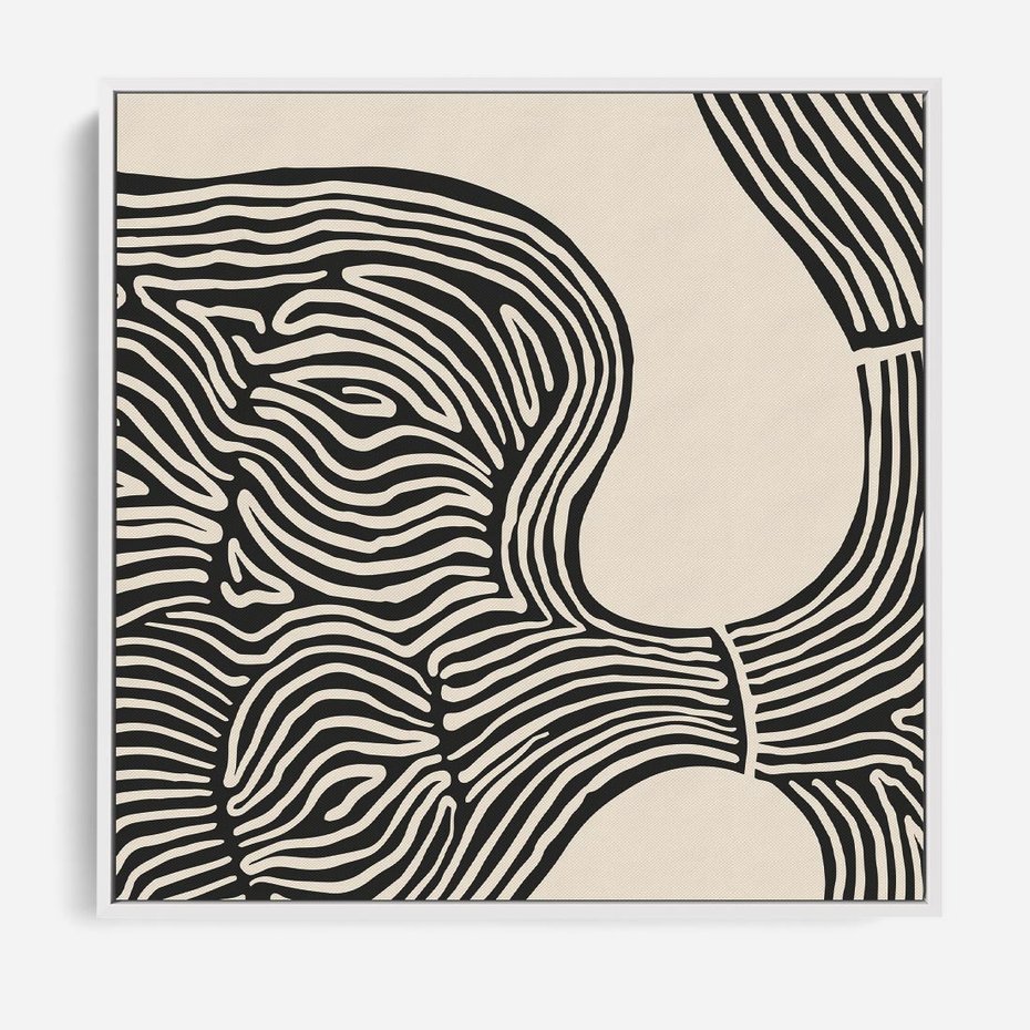 Obraz w ramie 80x80 - Harmonijne Kształty - abstrakcyjne ryciny, czarno biały - rama biała