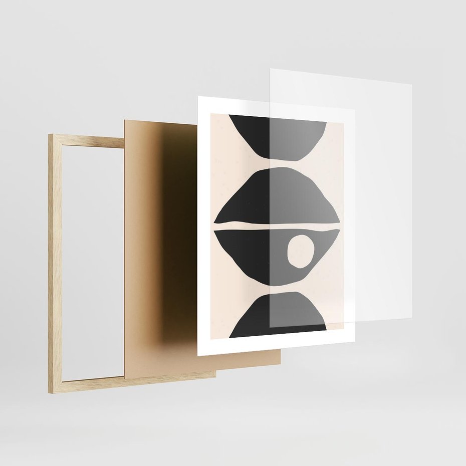 Plakat w ramie 40x50 - Nowoczesna Sztuka na Beżowym Tle - nowoczesna sztuka, abstrakcja - rama drewno
