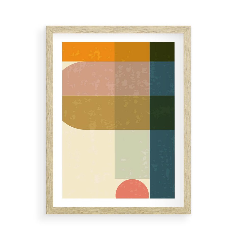 Plakat w ramie 50x70 - Geometryczna Grafika na Plakacie - geometryczna nowoczesna grafika, minimalizm - rama drewno