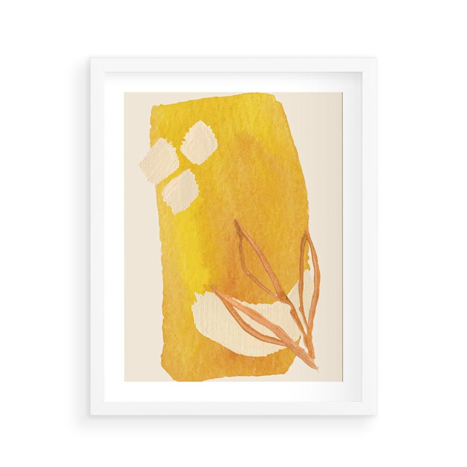 Plakat w ramie 40x50 - Kolorowe Marzenia - abstrakcyjna żółta plama, akwarela - rama biała