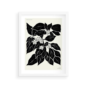 Plakat w ramie 30x40 - Ruchome szkicowe odbicia - czarno biała grafika, roślinność - rama biała