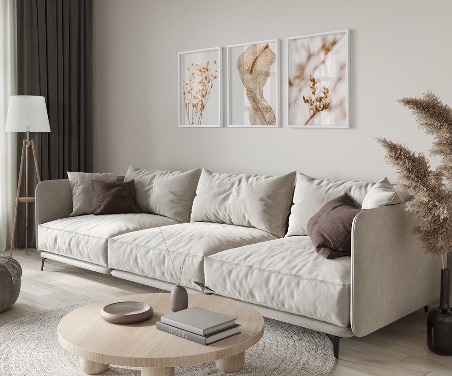 Zestaw obrazy w ramie 40x50 galeria - Suche, kwiaty, pampas, trawy, boho - rama biała