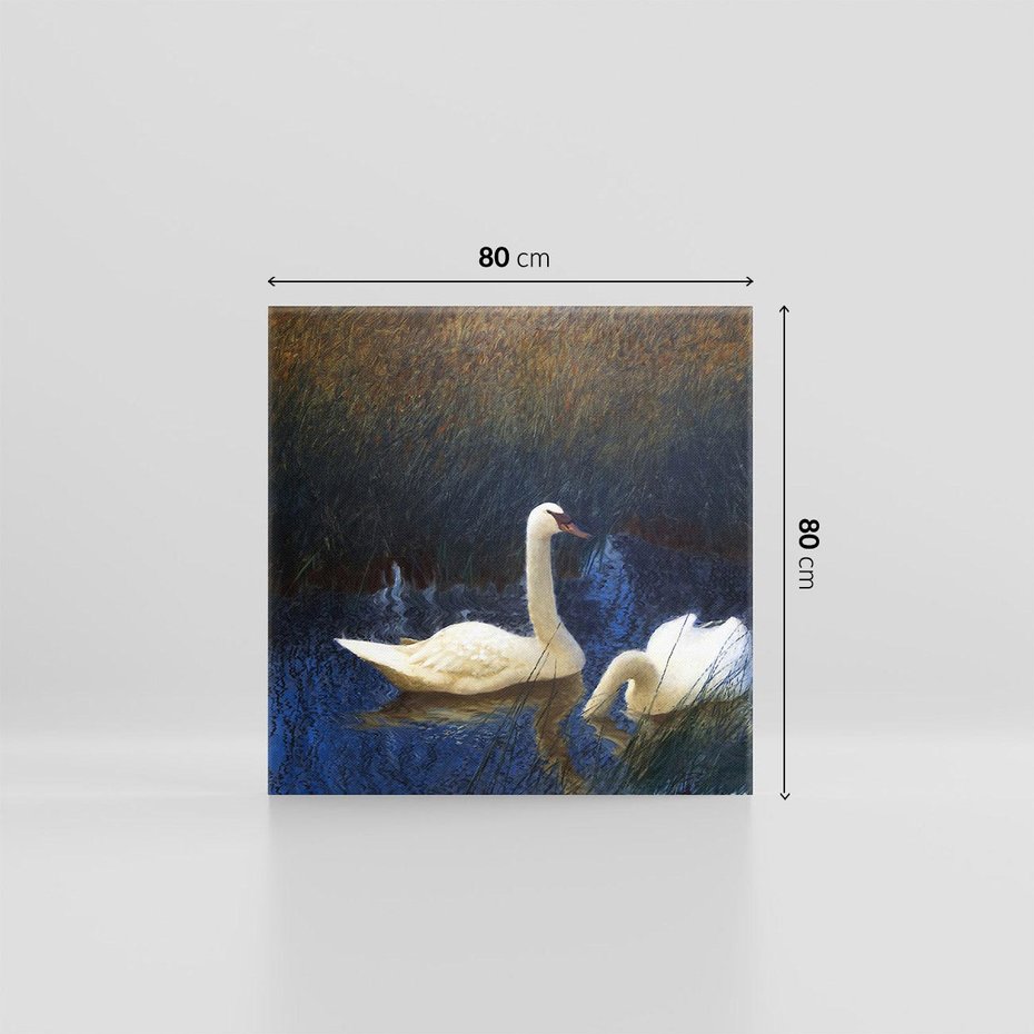 Obraz na płótnie 80x80 - "Łabędzie w trzcinach" (1907) Bruno Liljefors - Reprodukcja - reprodukcja, obraz na płótnie
