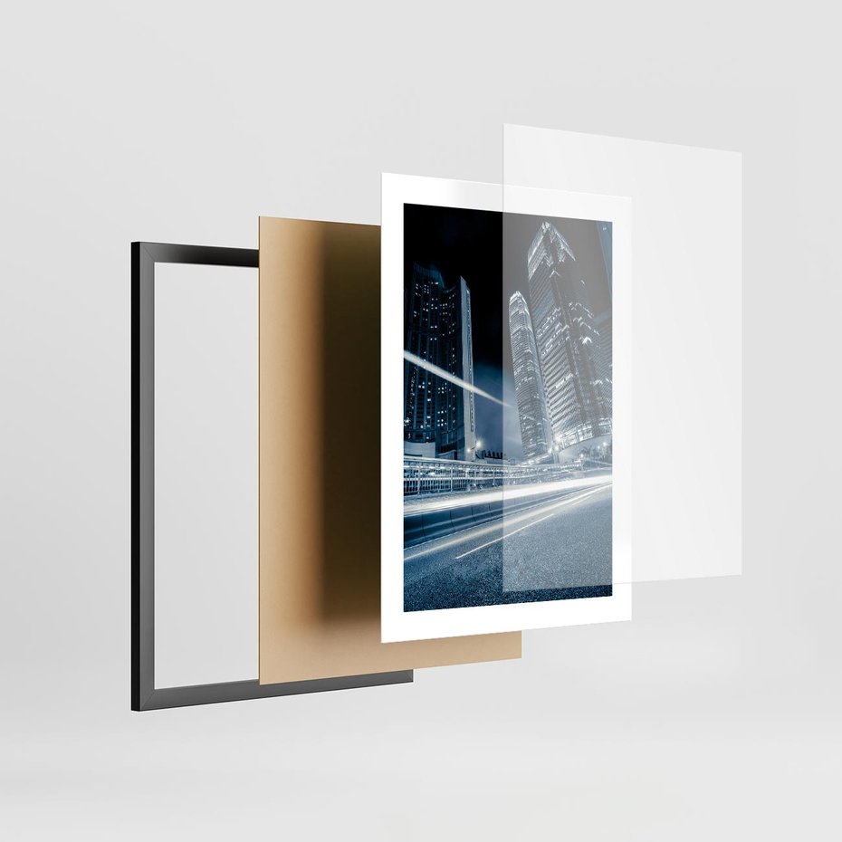 Plakat w ramie 30x40 - Nocne pejzaże miasta - miasto, nocą - rama czarna