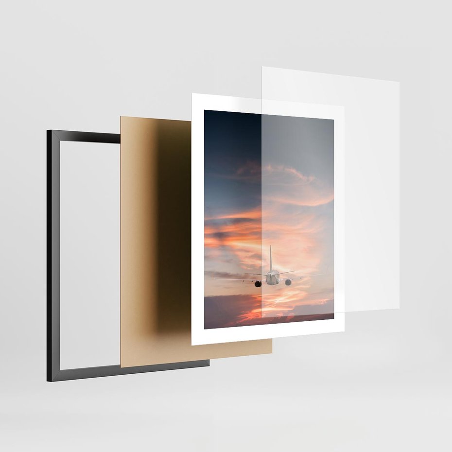 Plakat w ramie 40x50 - Podróż w Kierunku Słońca - samolot, samolot w powietrzu - rama czarna
