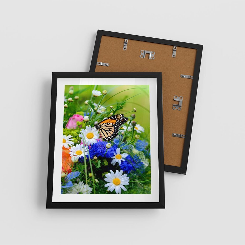 Plakat w ramie 40x50 - Kwiatowy Taniec - motyl, kwiaty - rama czarna