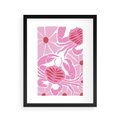 Plakat w ramie 40x50 - Roztańczone Kraby - różowe kwiaty i kraby, abstrakcyjna kompozycja - rama czarna