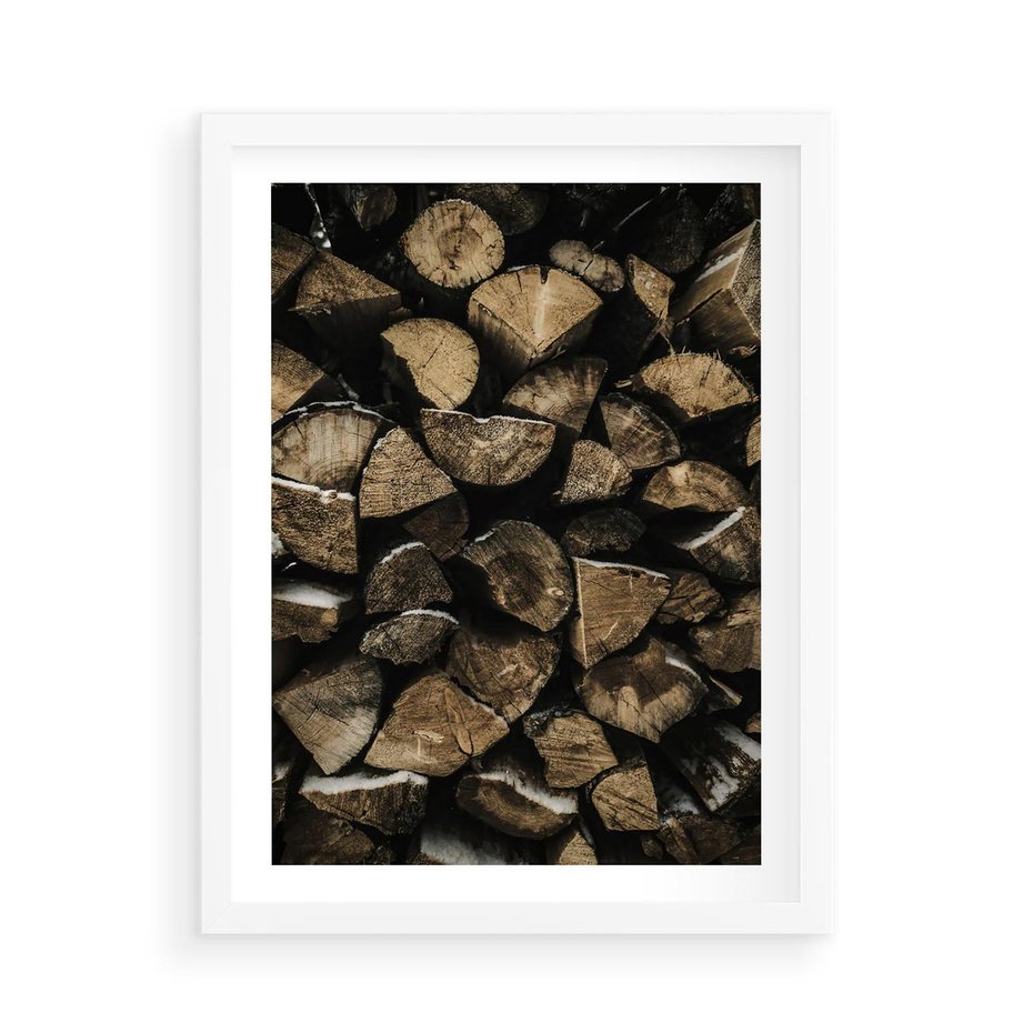 Plakat w ramie 50x70 - Piękno Prostej Formy - drewno, kłody - rama biała