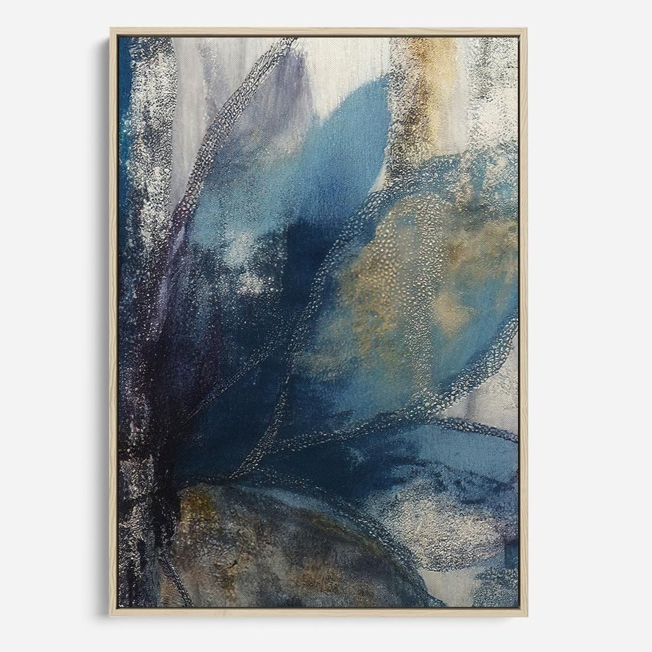 Obraz w ramie 50x70 - Tekstura Kwiatu - olejny obraz, niebieski kwiat - rama drewno