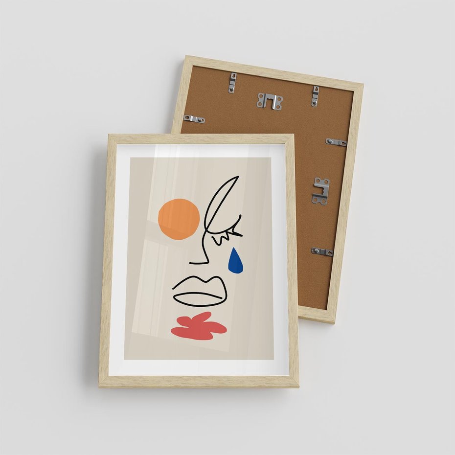 Plakat w ramie 30x40 - Impresje Plam - abstrakcyjny obraz, przypomina twarz - rama drewno