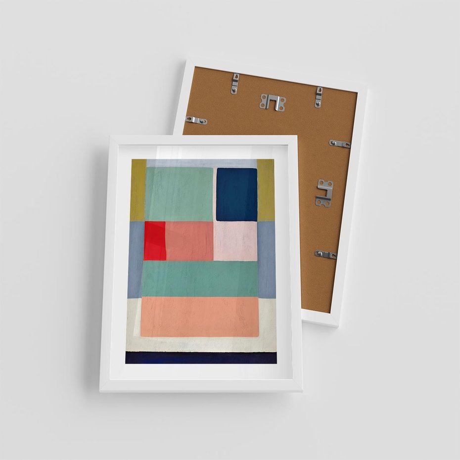 Plakat w ramie 30x40 - Bezgraniczne Nastroje Harmonii - abstrakcyjne geometryczne kształty, olejny obraz - rama biała