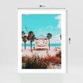 Plakat bez ramy 30x40 - Plaża, Palmy i Spokój Miami - budka ratownika, plaża Miami