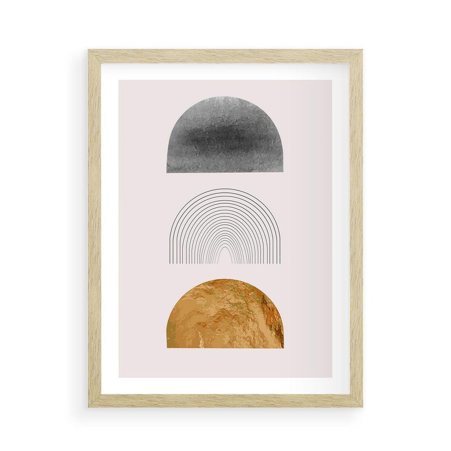 Plakat w ramie 50x70 - Piękno wGeometrycznych Kształtach i Złocie - nowoczesna geometryczna grafika, złote elementy - rama drewno