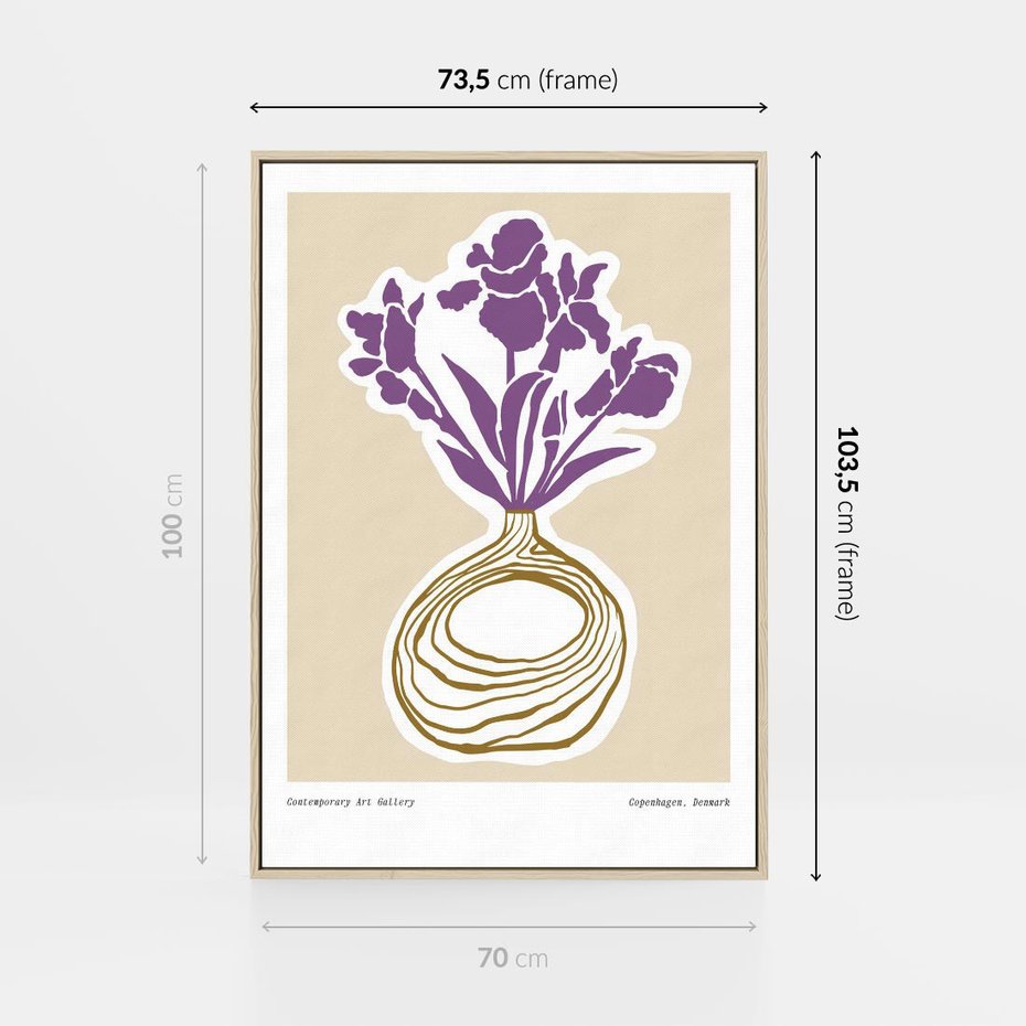 Obraz w ramie 70x100 - Migocące Anomalie - abstrakcyjne liście, kwiaty tropikalne w wazonie - rama drewno