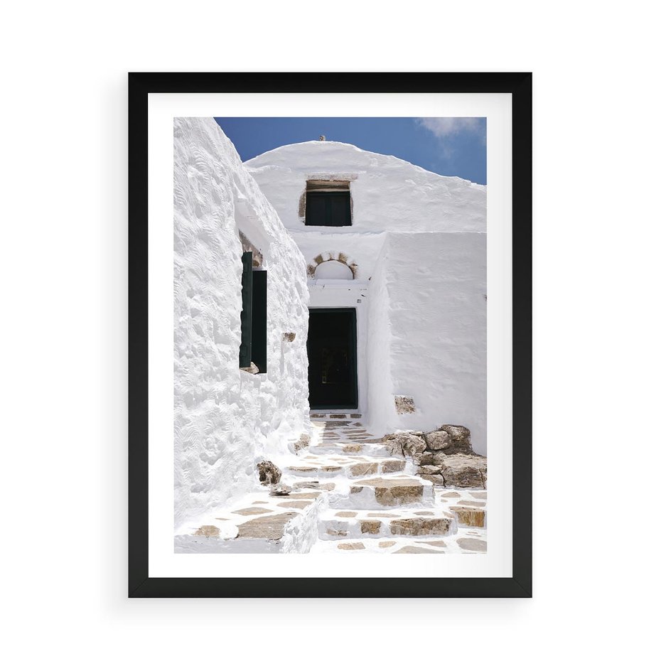 Plakat w ramie 50x70 - Santorini - Grecja błękitem malowana - Santorini, Grecja - rama czarna