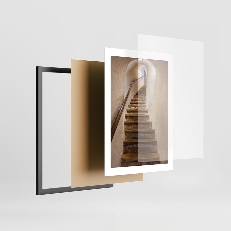 Plakat w ramie 30x40 - Schody Wymiarów - schody, tunel - rama czarna