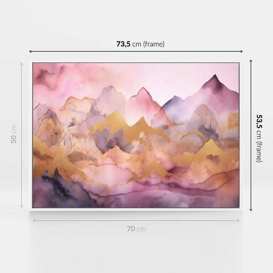 Obraz w ramie 70x50 - Pastelowe Wzgórza - pastelowe, różowe góry - rama biała