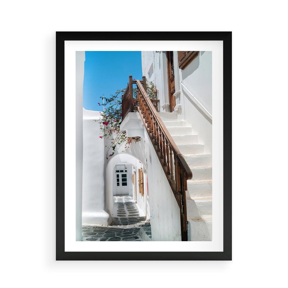Plakat w ramie 50x70 - Schody Uliczką W dół - schody, uliczka - rama czarna