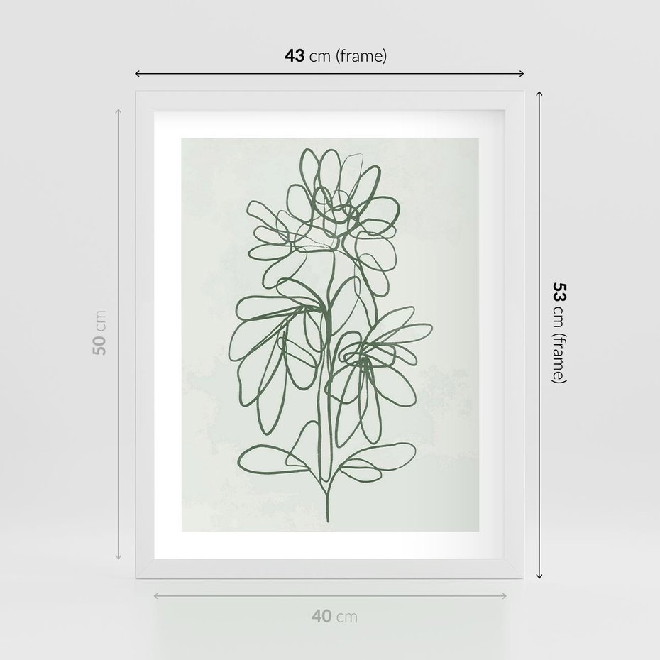 Plakat w ramie 40x50 - Spokojne Poddanie Naturze - zielony plakat, roślinne inspiracje - rama biała