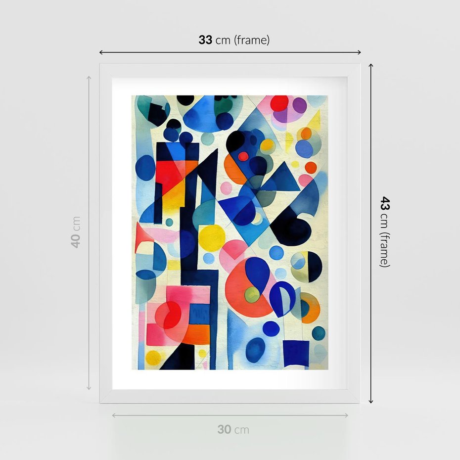 Plakat w ramie 30x40 - Księga Akwarelowych Przeniknięć - abstrakcyjny obraz, różne kolorowe kształty - rama biała