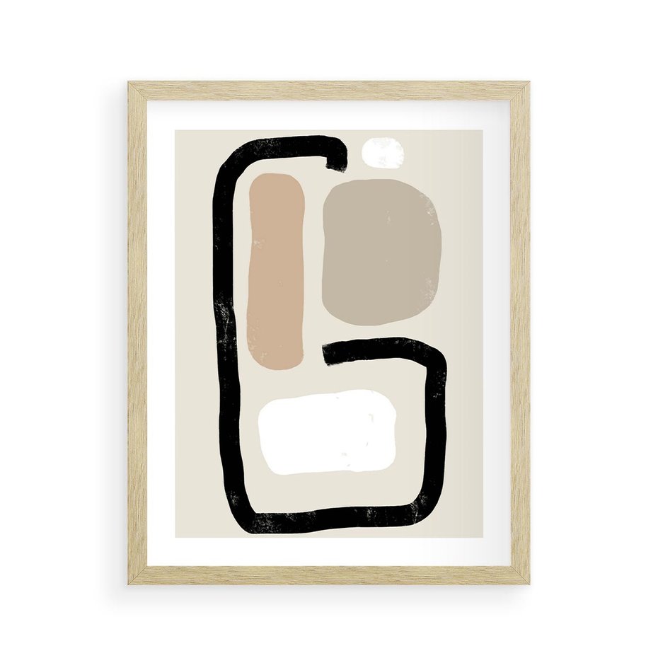 Plakat w ramie 40x50 - Kształtne Formy - geometryczne nieregularne kształty, nowoczesna kompozycja - rama drewno