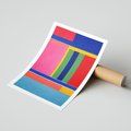 Plakat bez ramy 21x30 - Wnętrza Rozplątanych Barw - abstrakcyjny geometryczny obraz olejny, kolorowe pasy