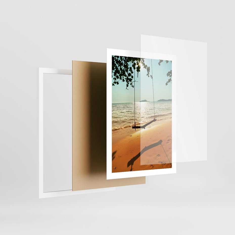 Plakat w ramie 50x70 - Tropikalna plaża i huśtawka - plaża, tropiki - rama biała