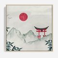 Obraz w ramie 50x50 - Słońce nad Górami - japoński krajobraz, góry - rama drewno