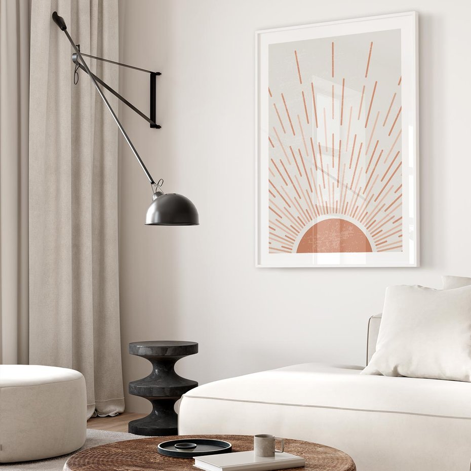 Plakat w ramie 30x40 - Słońce w Stylu Boho - słońce, grafika boho - rama biała