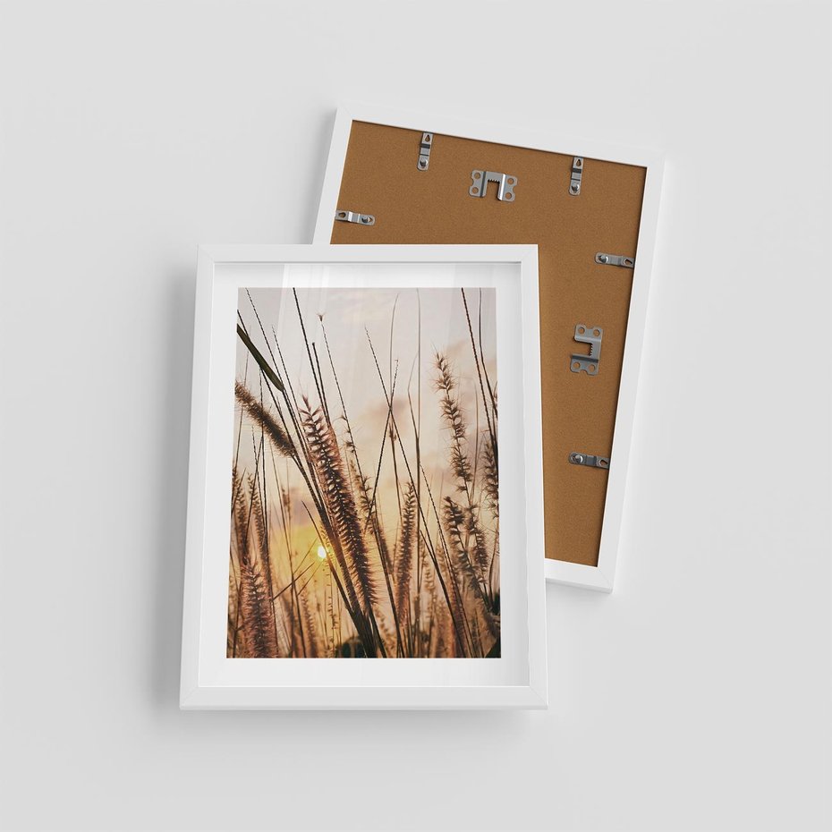 Plakat w ramie 30x40 - Malownicza Łąka z Trawam - trawy, łąka - rama biała