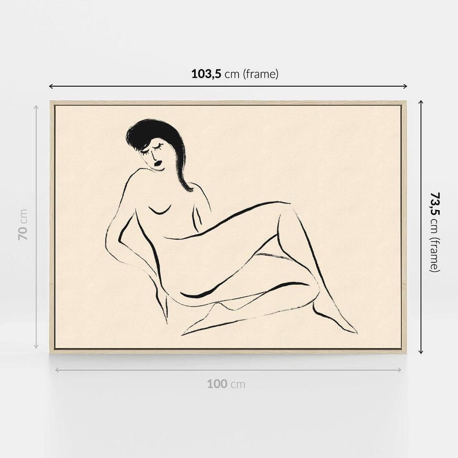 Obraz w ramie 100x70 - Piękno w Minimalizmie - abstrakcyjny rysunek, minimalistyczna kreska - rama drewno