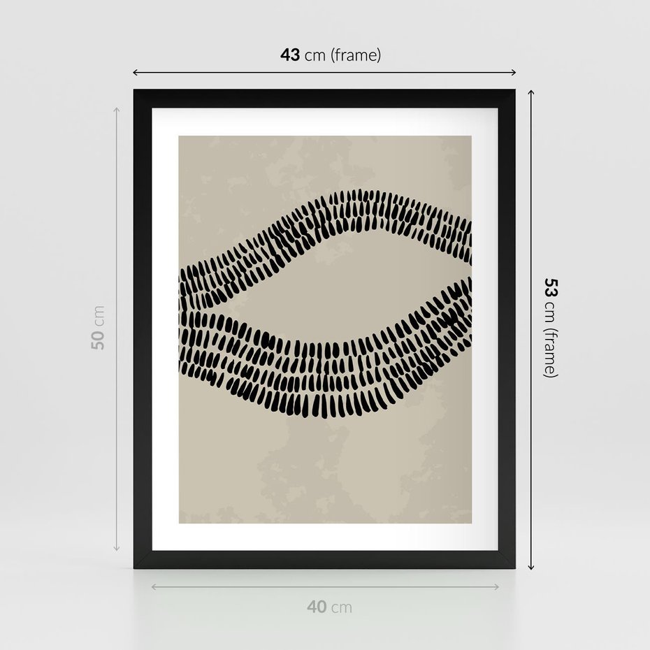 Plakat w ramie 40x50 - Kontury Ewolucji Materii - boho plakat, czarne kropki kreski - rama czarna