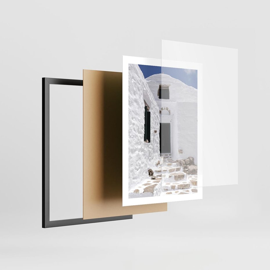 Plakat w ramie 50x70 - Santorini - Grecja błękitem malowana - Santorini, Grecja - rama czarna