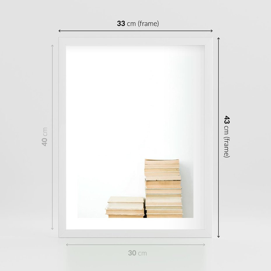 Plakat w ramie 30x40 - Estetyka Literatury - stos książek, minimalistyczna kompozycja - rama biała