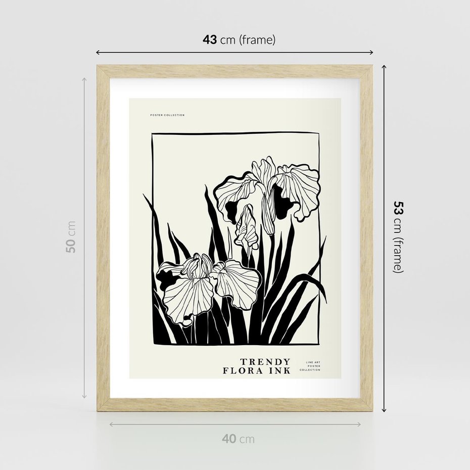 Plakat w ramie 40x50 - Spojrzenia na szkicowaną przeszłość - kwiaty, typografia - rama drewno