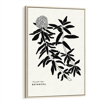 Obraz w ramie 70x100 - Szept kwiatowej wyobraźni - czarno biała grafika, roślinność - rama drewno