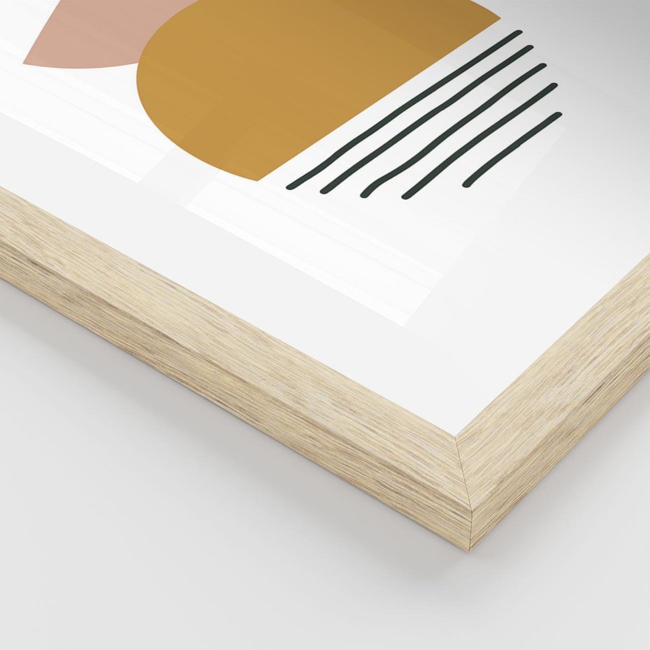 Plakat w ramie 40x50 - Kolory Przyszłości - kompozycja kół i kresek, ciepłe kolory - rama drewno