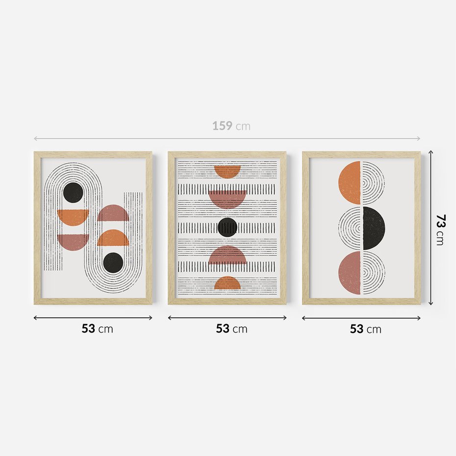 Zestaw obrazy w ramie 50x70 galeria - Geometryczne, scandi, minimalizm - rama drewno