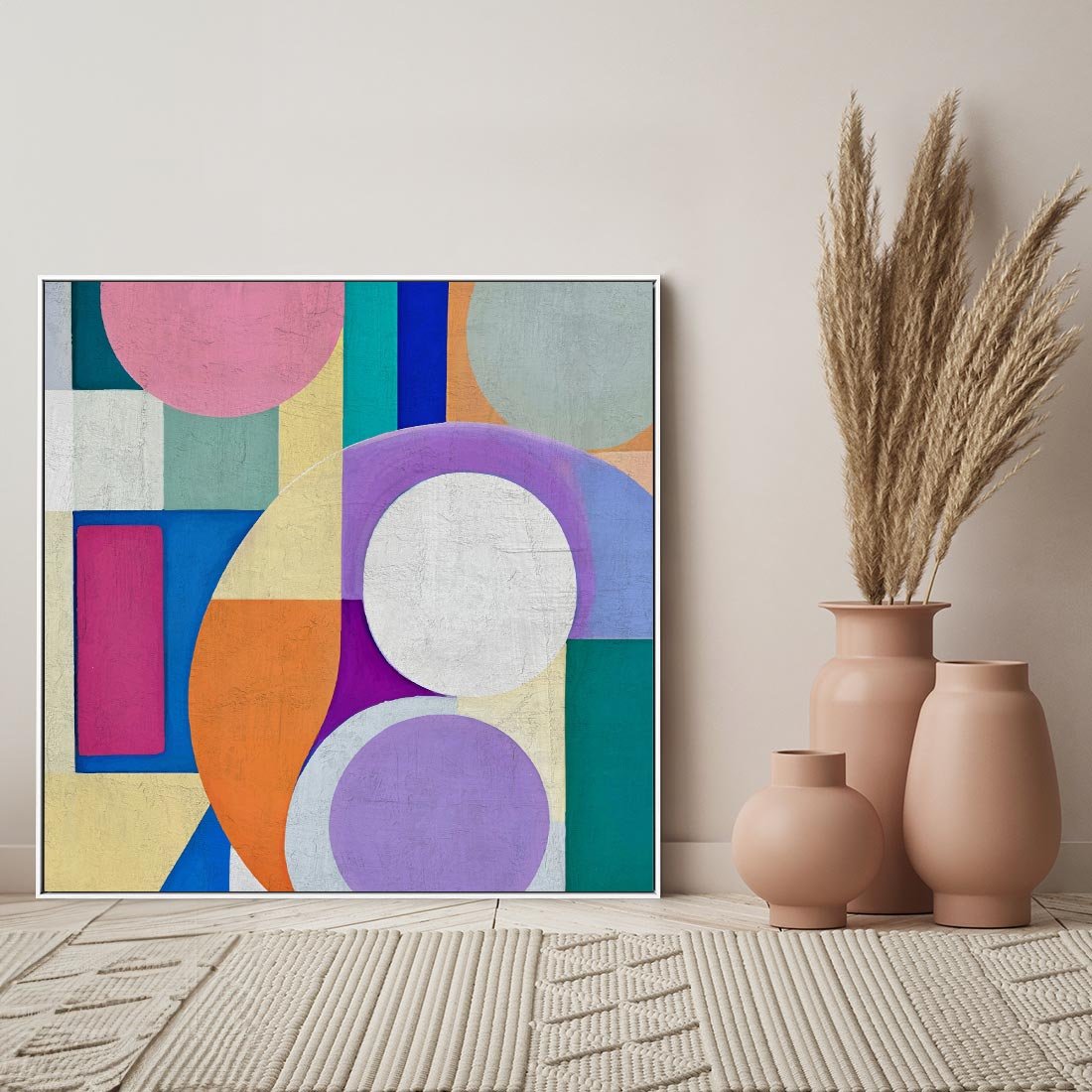 Obraz w ramie 50x50 - Migotliwe Impulsy Dźwięku - różne geometryczne formy, koła - rama biała