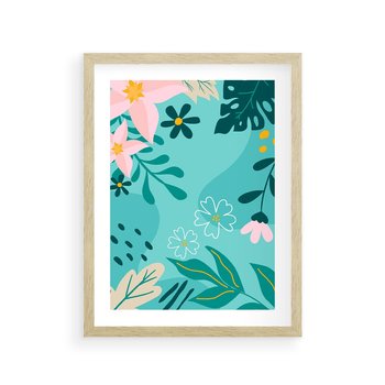 Plakat w ramie 50x70 - Rozkwitające Widoki - pastelowa kompozycja, kwiaty - rama drewno