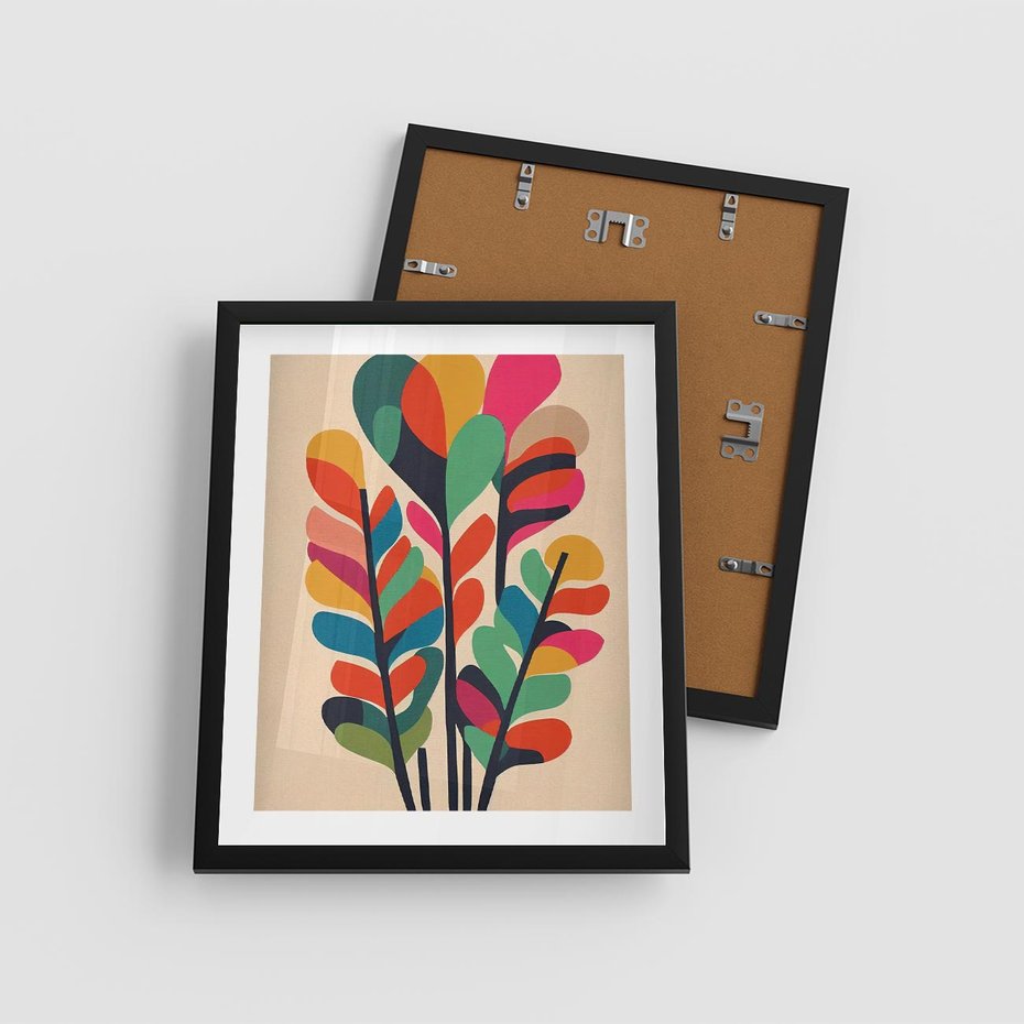 Plakat w ramie 40x50 - Symfonia Wzrokowych Impresji - abstrakcyjny kolorowy tęczowy obraz, inspiracje roślinne - rama czarna