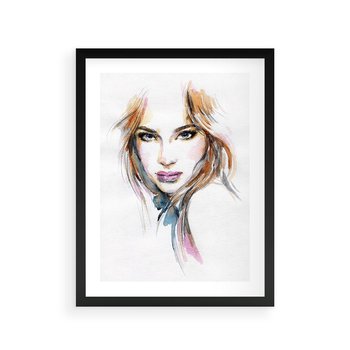 Plakat w ramie 50x70 - Abstrakcyjny portret kobiecy - grafika, kobieta - rama czarna