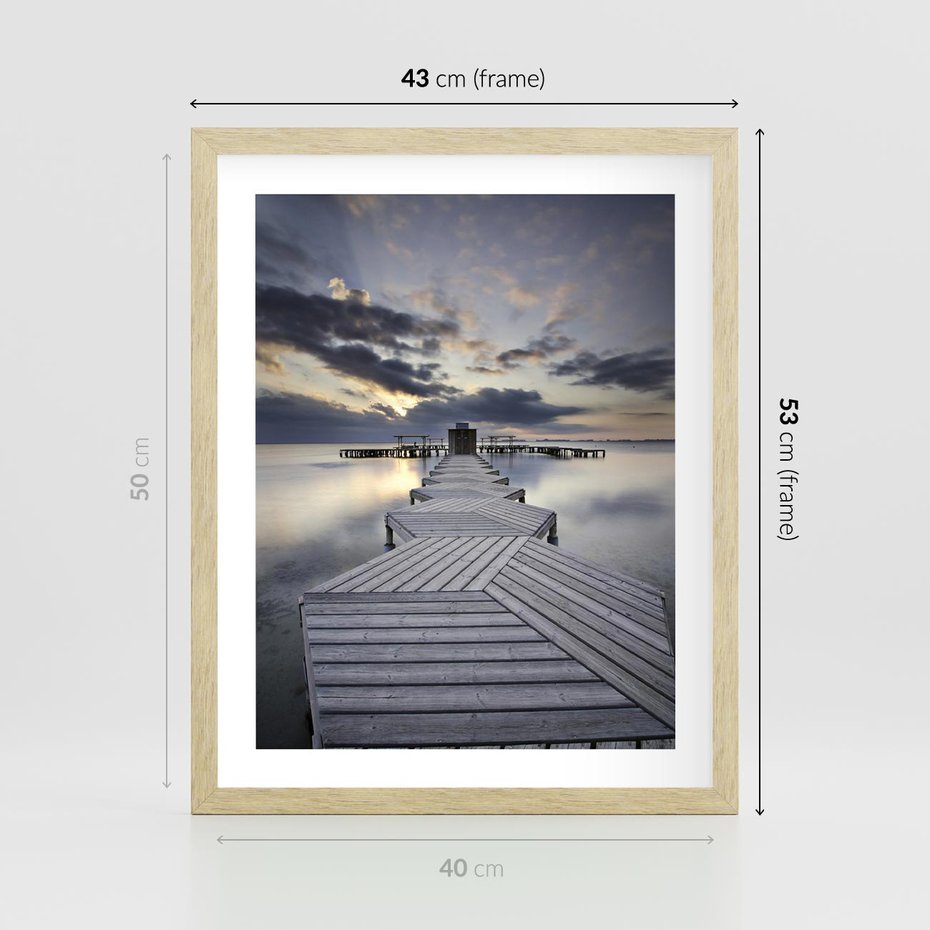 Plakat w ramie 40x50 - Spokój nad Jeziorem - pomost, jezioro - rama drewno