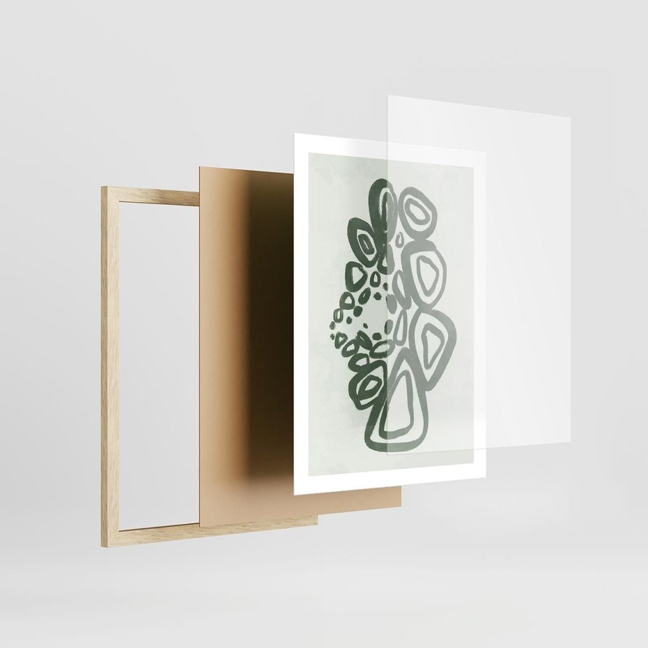 Plakat w ramie 50x70 - Migotliwe Widzenia Zieleni - zielona abstrakcja, zgaszona zieleń - rama drewno