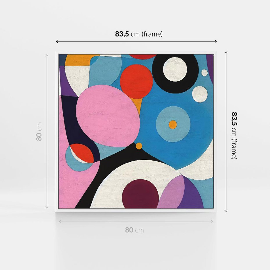 Obraz w ramie 80x80 - Kolorowe Ulotności - abstrakcyjny obraz olejny, żywe kolory - rama biała