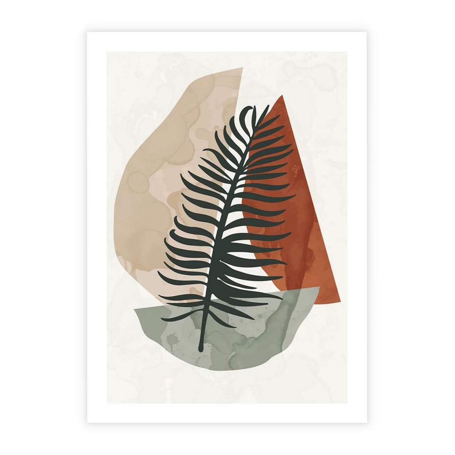 Plakat bez ramy 21x30 - Czarna Palma w Brązowej Abstrakcji - grafika, akwarela