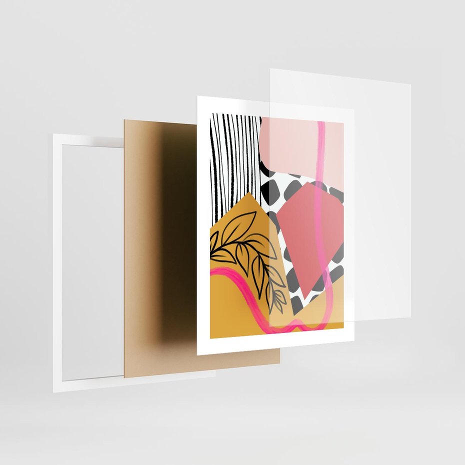 Plakat w ramie 40x50 - Wnętrza Form - abstrakcyjna kompozycja, różne tekstury - rama biała