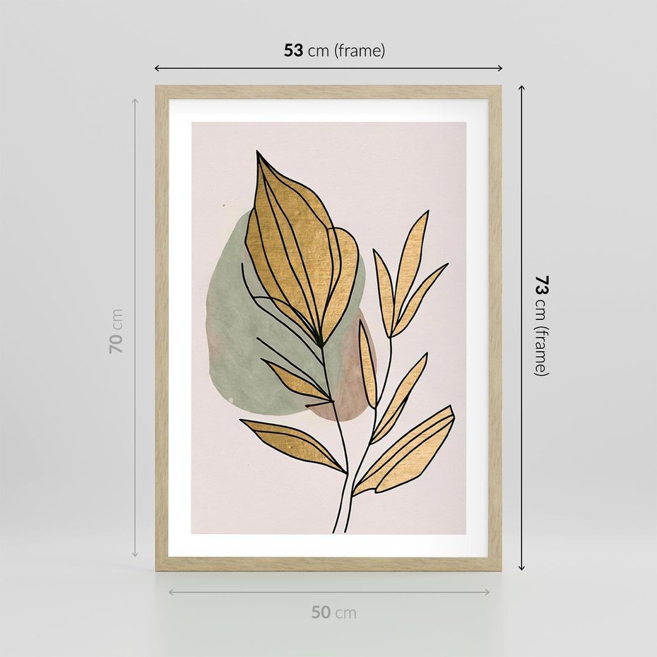 Plakat w ramie 50x70 - Rozkwitające Wnętrza Światła - abstrakcyjny obraz boho, liście - rama drewno