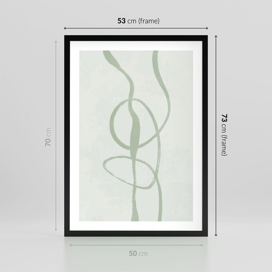 Plakat w ramie 50x70 - Zieleń Wewnętrznej Harmonii - zielona abstrakcja, zgaszona zieleń - rama czarna